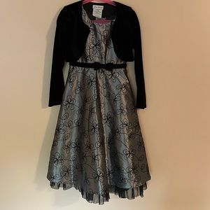 Silver and black formal dress with velvet shrug jacket (girls)